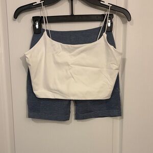 White Crop Top and Blue Shorts Set